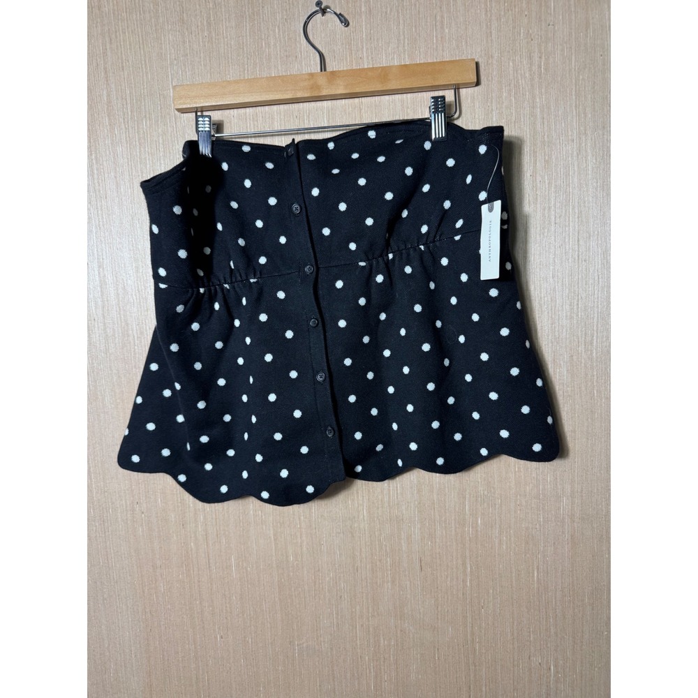 Anthropologie Maeve‎ $108 Scallop Black/White Polka Dot Button Strapless Top